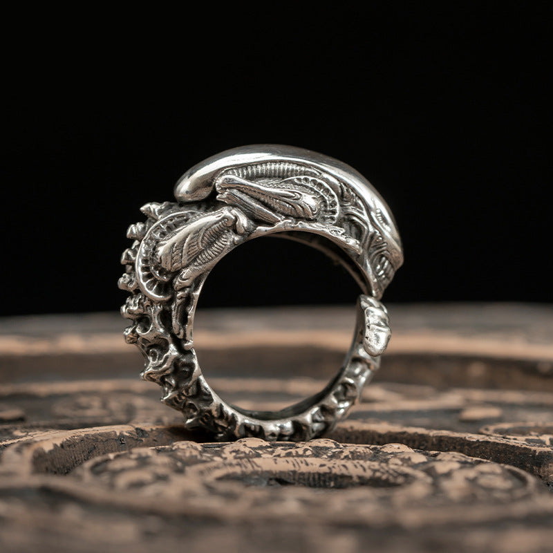 Retro Creative Irregular Ring Minimalist Cool Style Thai Silver Index Finger Ring Fashion Simple High-Grade Adjustable Ring